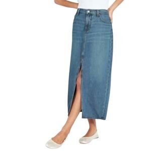 Old Navy Mid-Rise Jean Maxi Skirt Sz 14 Slit Front Maca Soft Denim Boho Western